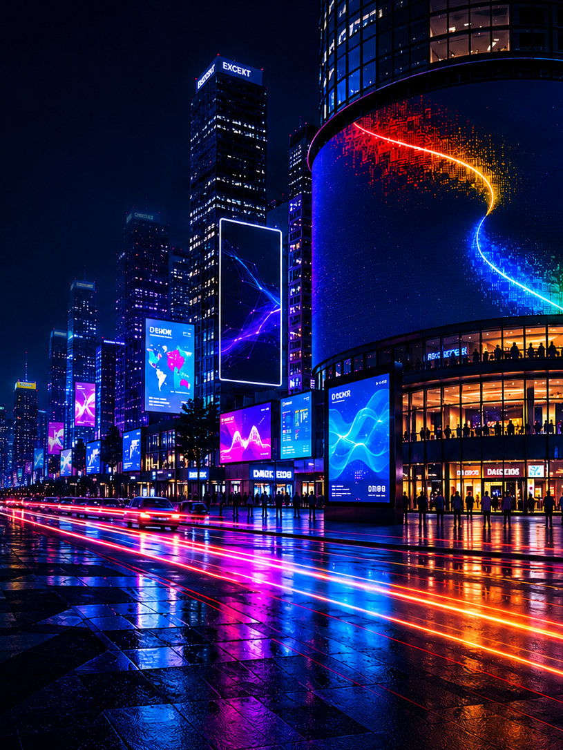 Digital-out-of-home advertising screens in a city